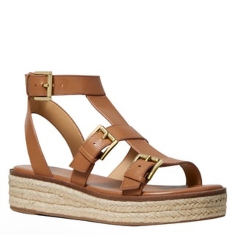 Michael Kors Tan Leather Gladiator Sandals Espadrille Platform
